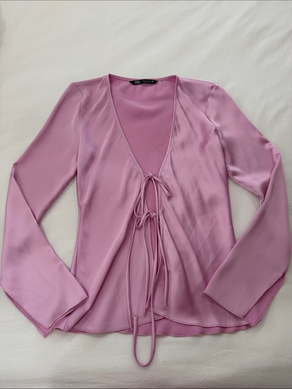 Zara Pink Satin Tie-Front Blouse